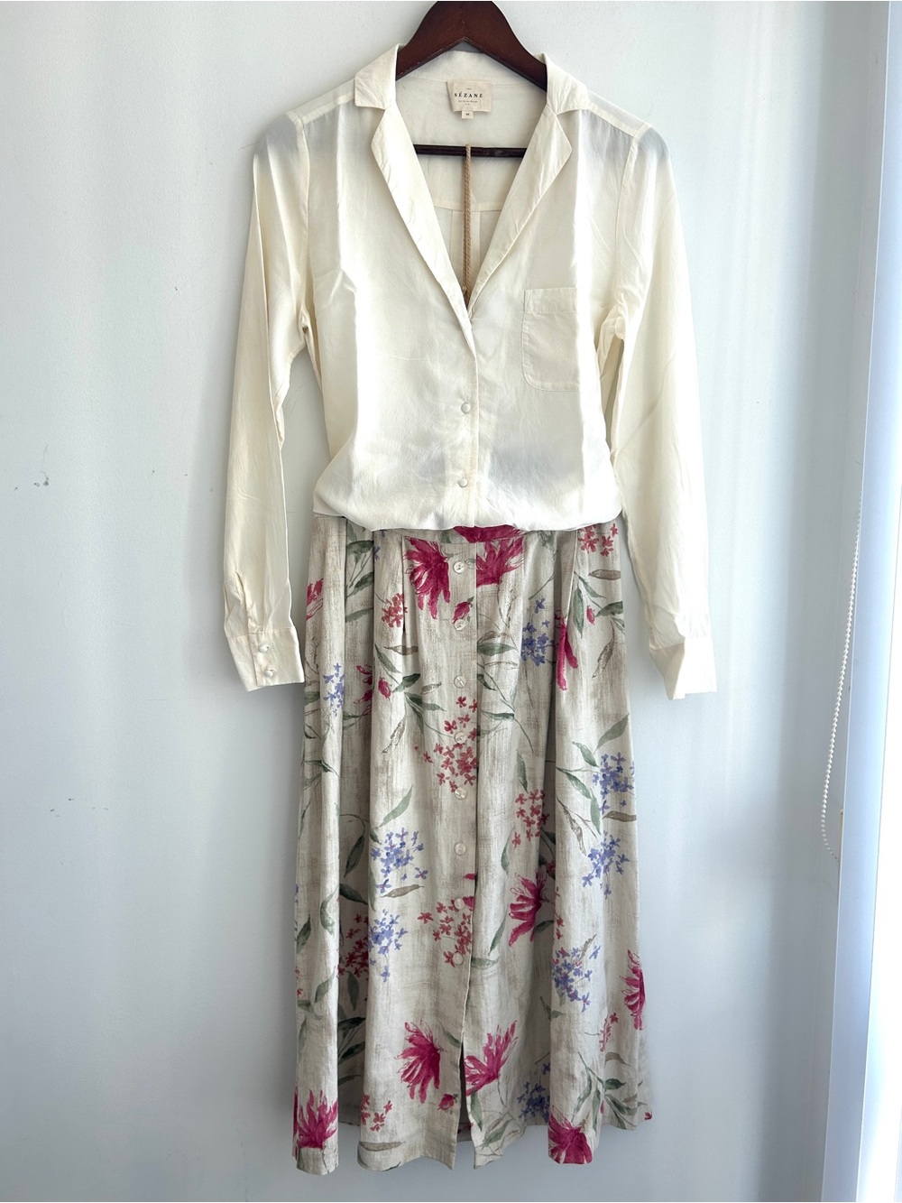 Sezane Cream Soft Button-Up Blouse